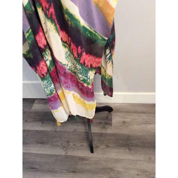 Boho Kimono Shawl OS Summer Tassels Wrap One Size Beach Cover Woven Hearts - Picture 4 of 5